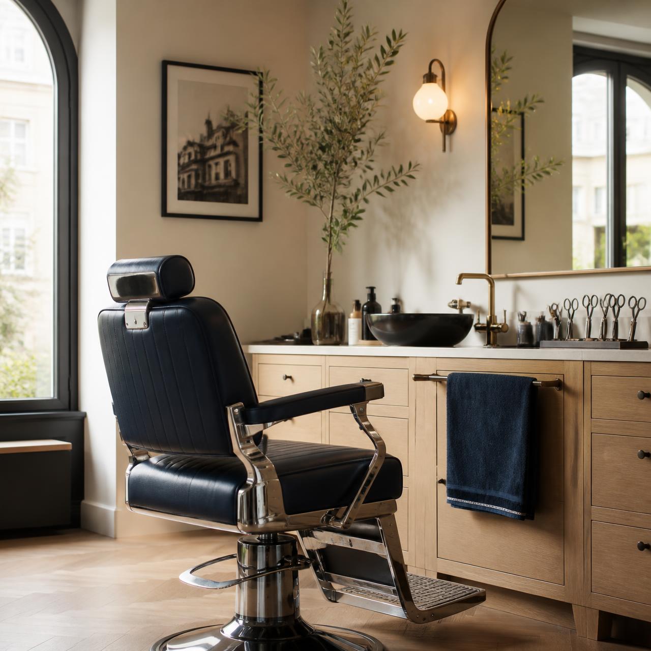 Pré-visualização de um website para uma barbearia local apresentado num telemóvel